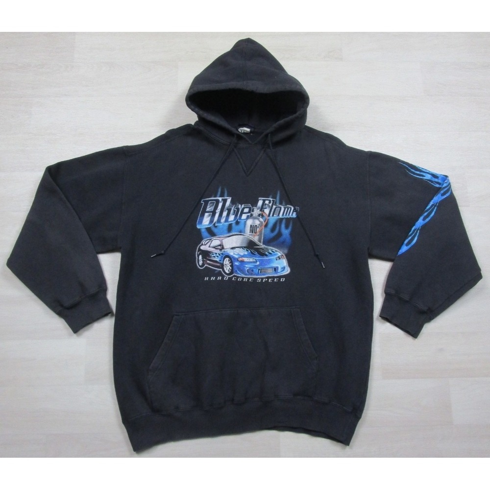 Vintage Y2K Street Race Hoodie (XL) Mitsubishi Eclipse Tuner Car Blue Flame NO2